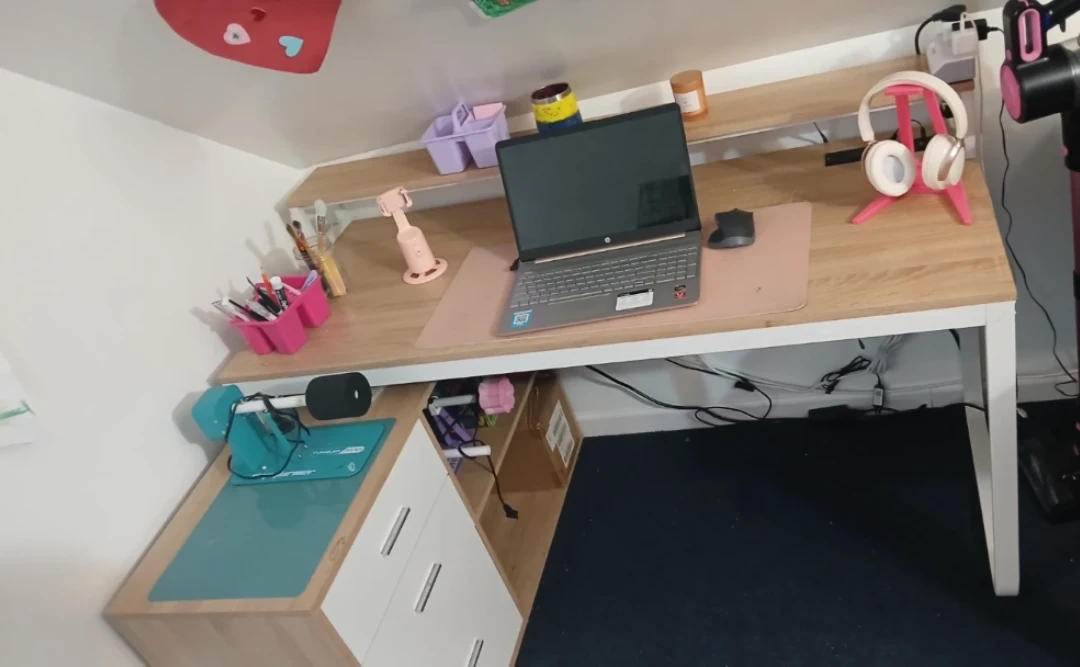 Wood and White Desk with Cabinet - photo 2