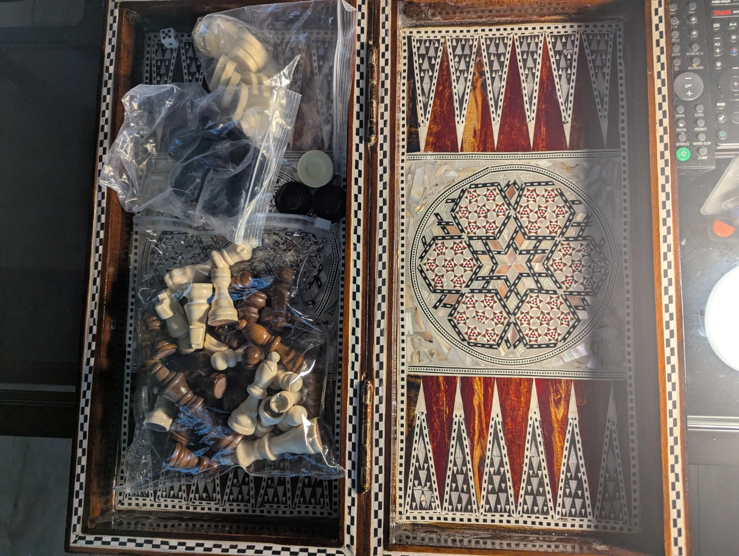 Decorative Wooden Backgammon and Chess Set