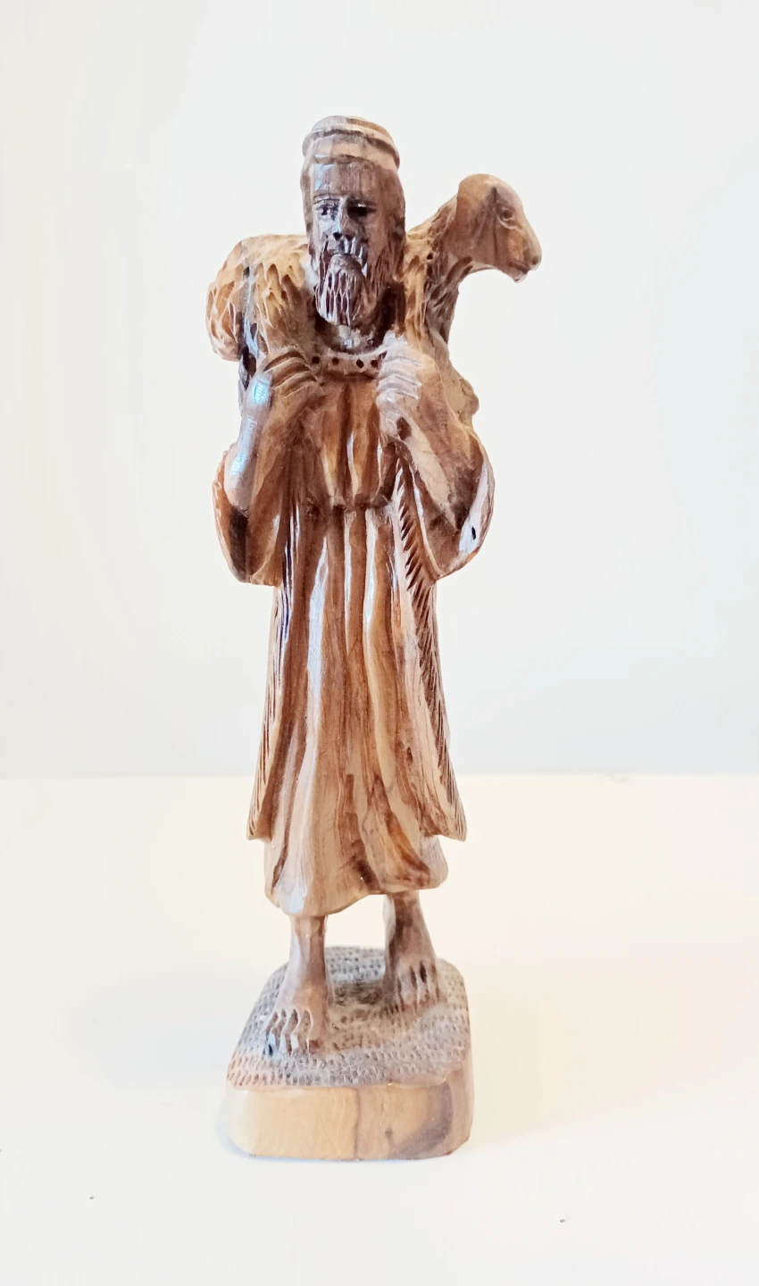 Hand Carved Olive Wood Shepherd Statue