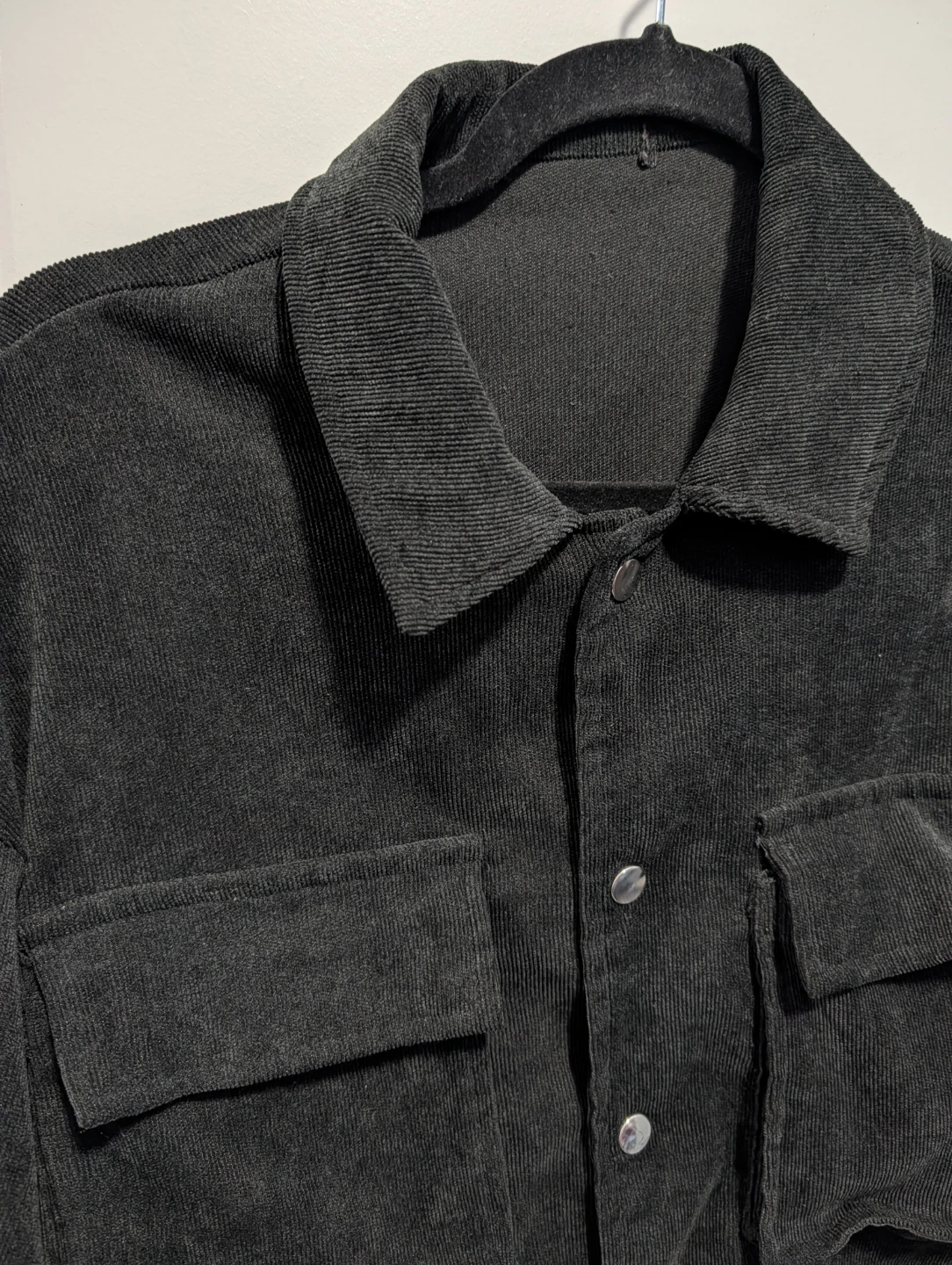 Black Corduroy Button-Up Shirt Jacket (M)