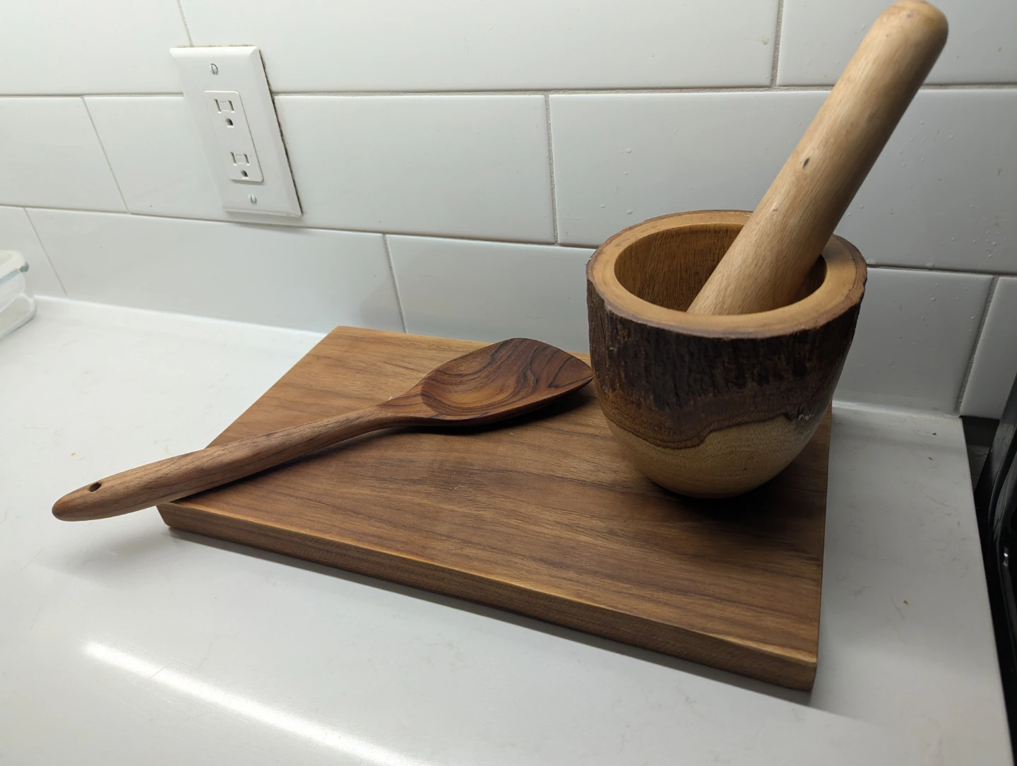 🏆Teak Mortar and Pestle Set with Spoon and Cutting Board
