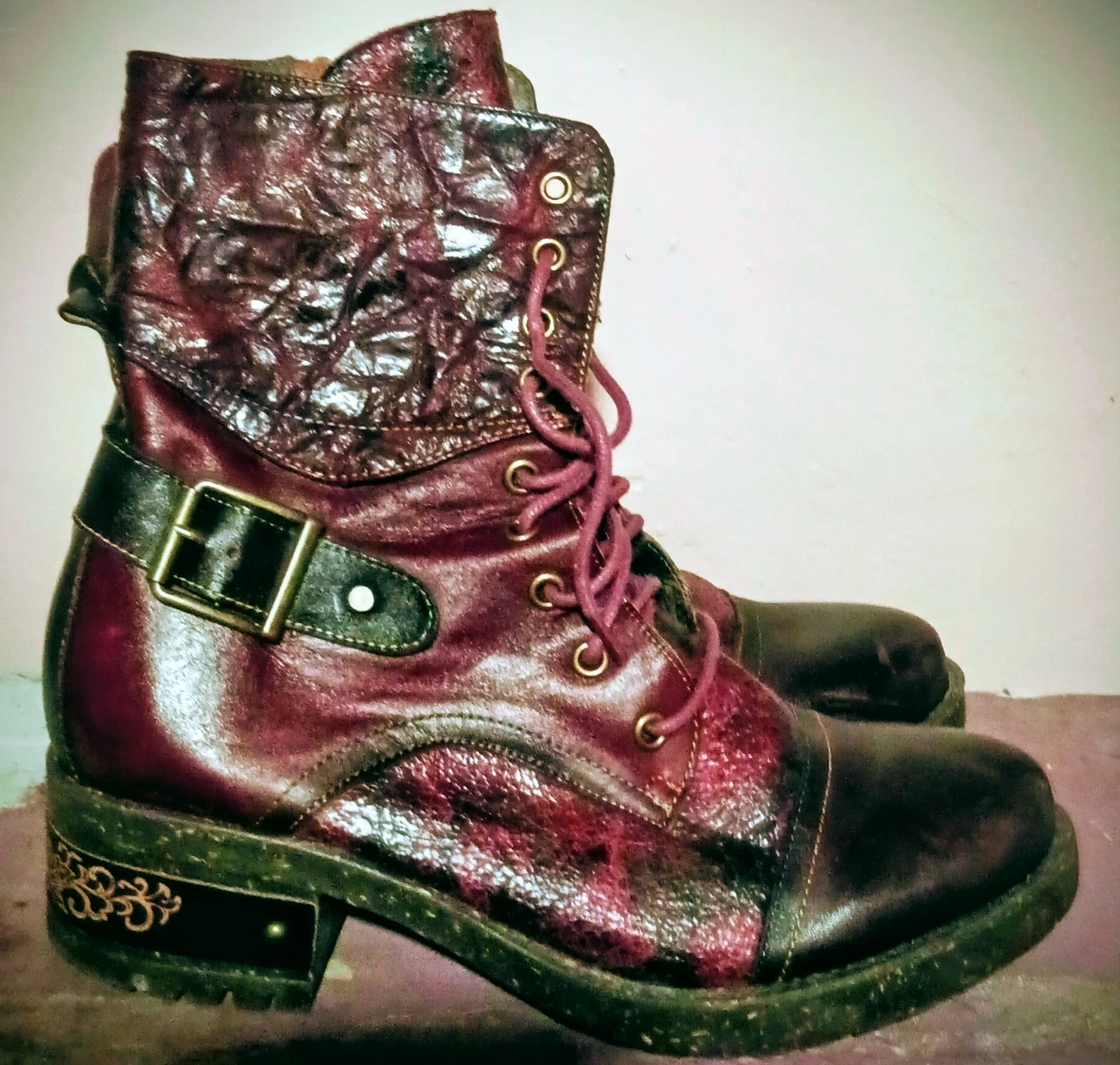 L'Artiste Burgundy Lace-Up Combat Boots
