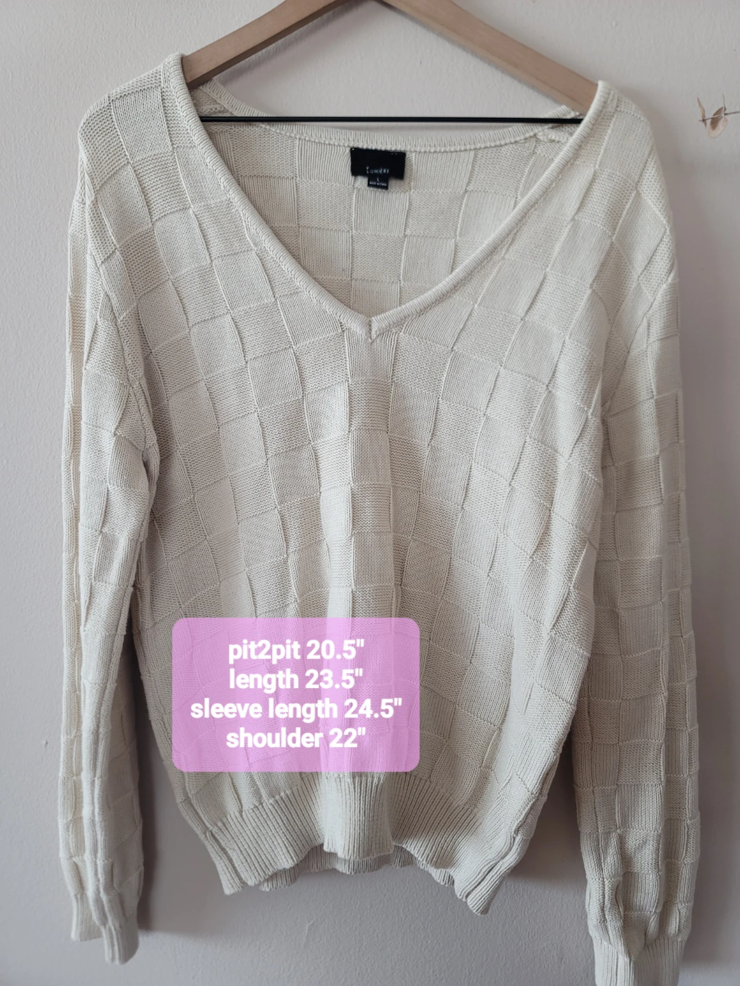 Lumiere Cream Textured Block-Knit V-Neck Minimalist Chic Sz L - photo 3