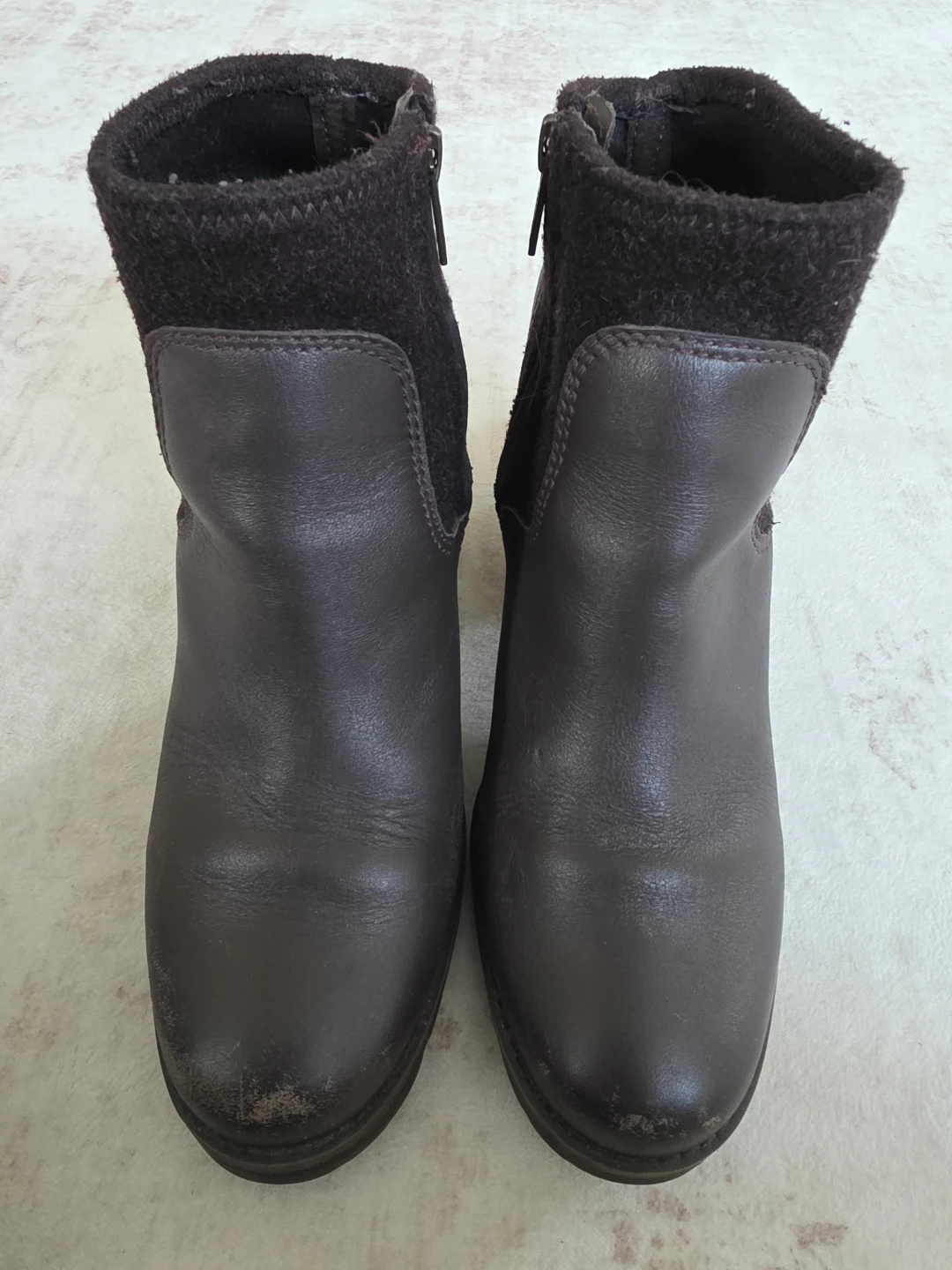 UGG Women's Brown Leather & Knit Heeled Ankle Boots