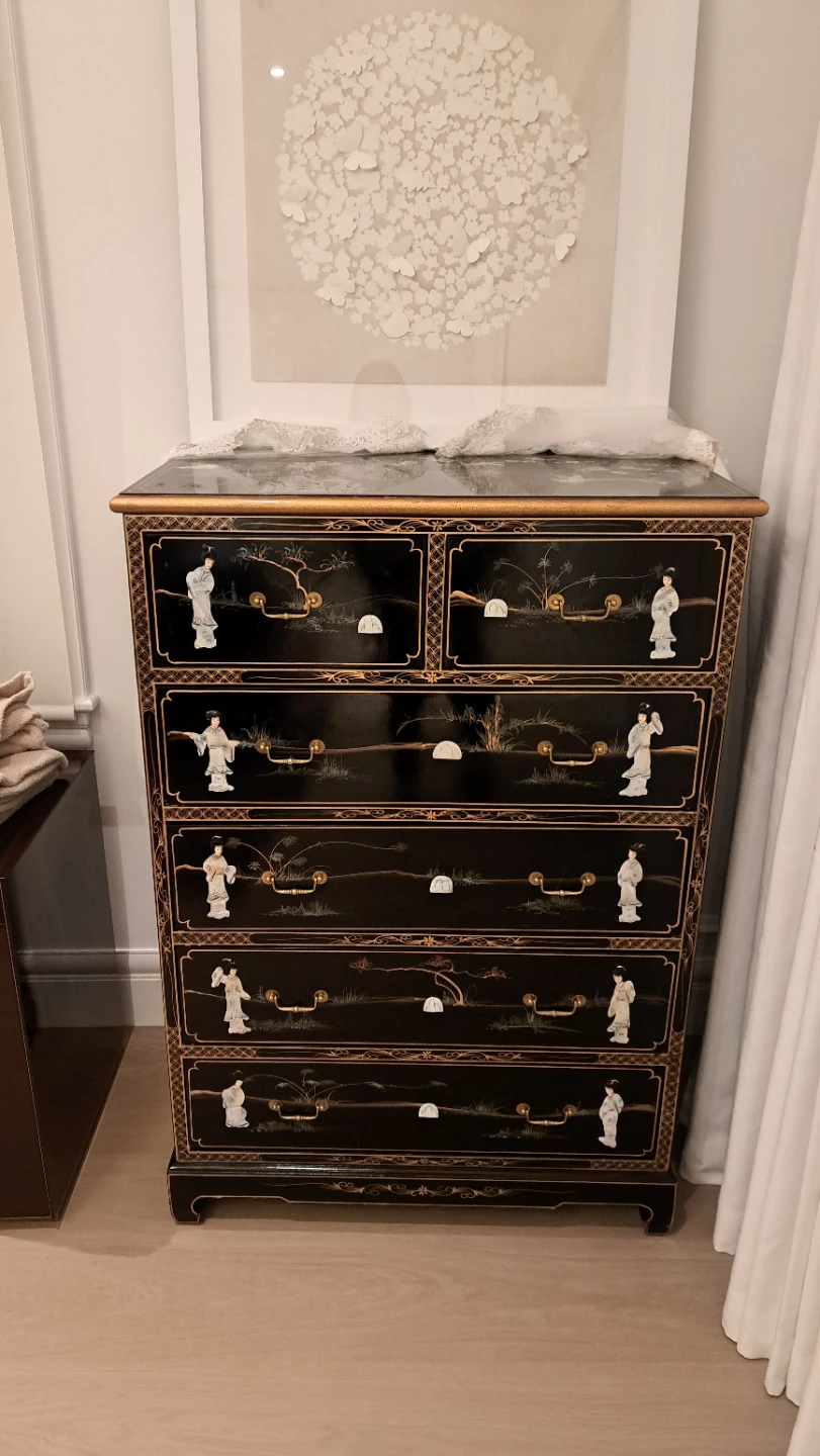 Vintage Black Lacquer Chest of Drawers with MOP Inlay - photo 2