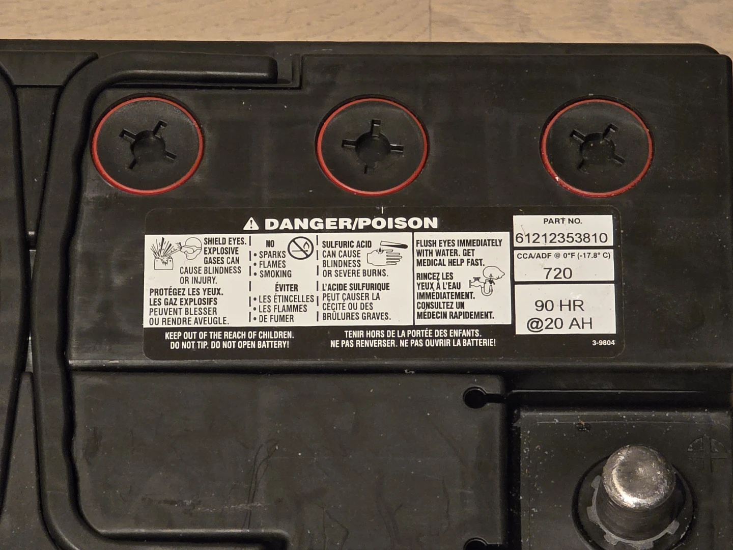 Bmw E90 e92 e93 OEM Battery 90 ah 720 cca size h8 - photo 2