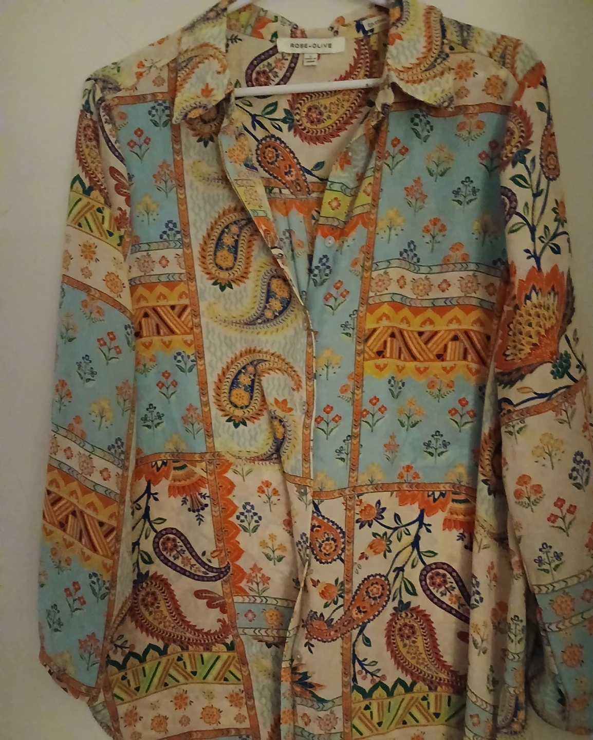 Rose + Olive Women's Paisley Print Button-Up Shirt - Size L
