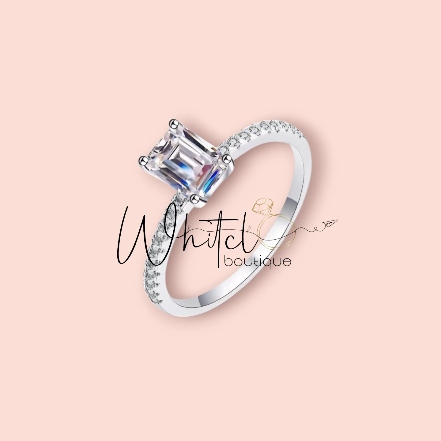 1.0carat Emerald Cut Moissanite Diamond Ring