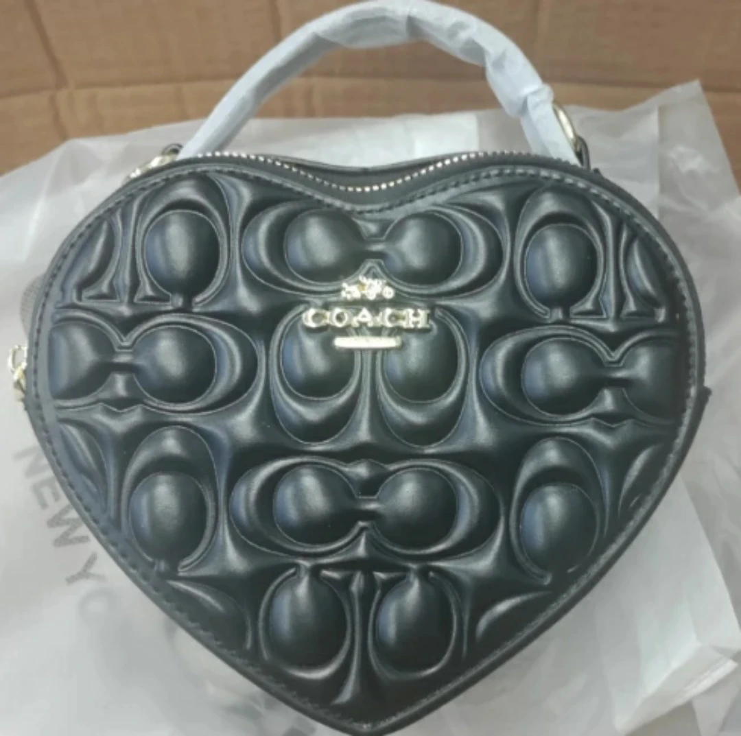 Coach Heart Shaped Quilted Black Leather Handbag