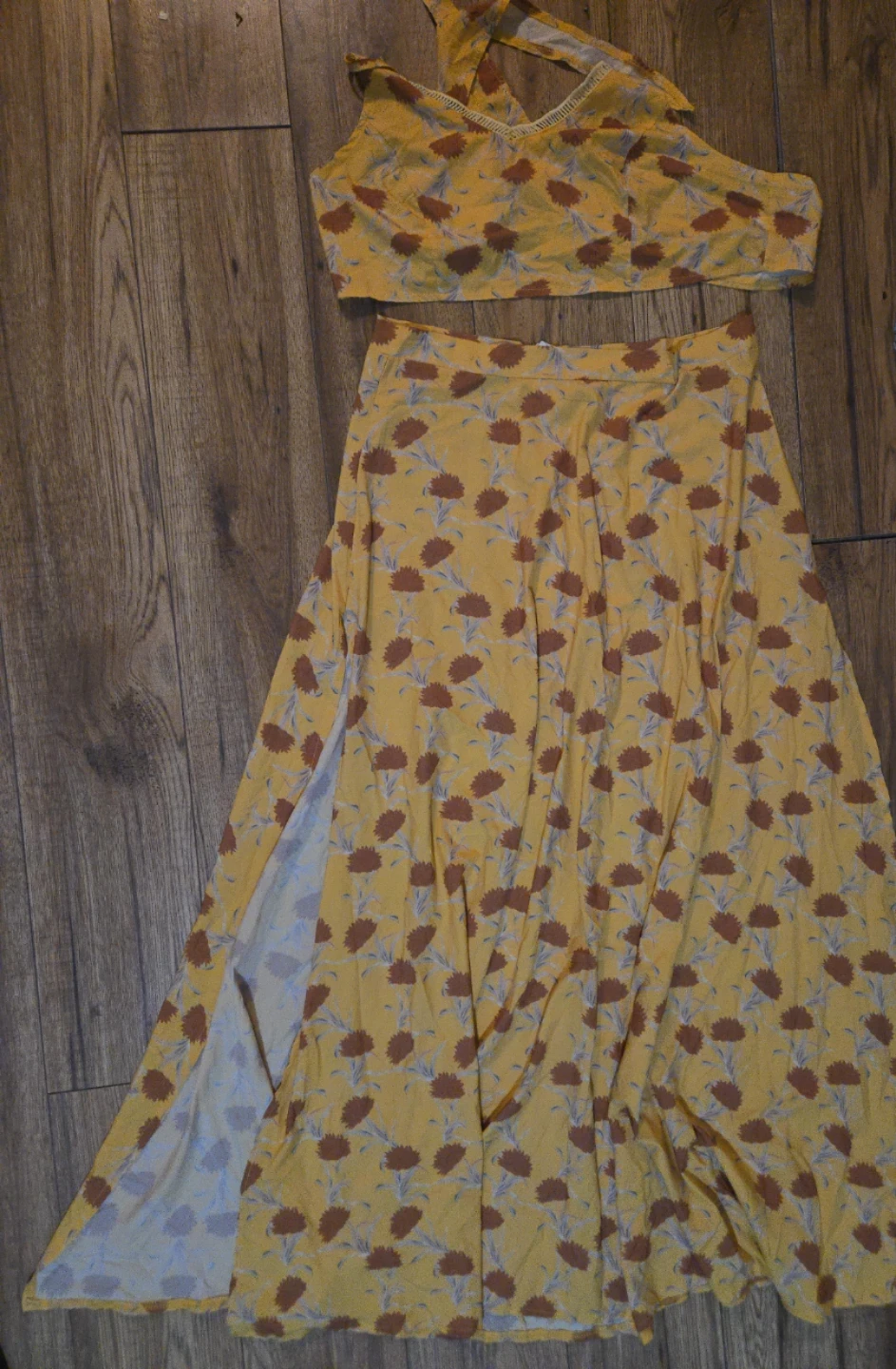 Yellow Floral Crop Top and Maxi Skirt Set