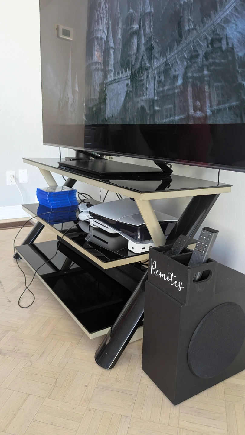 Modern Glass TV Stand Black and grey Media Console - photo 2