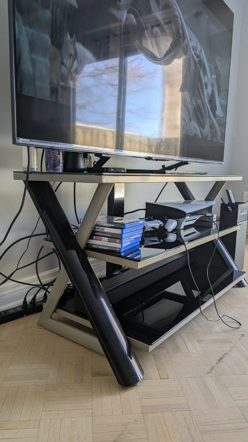 Modern Glass TV Stand Black and grey Media Console - photo 3