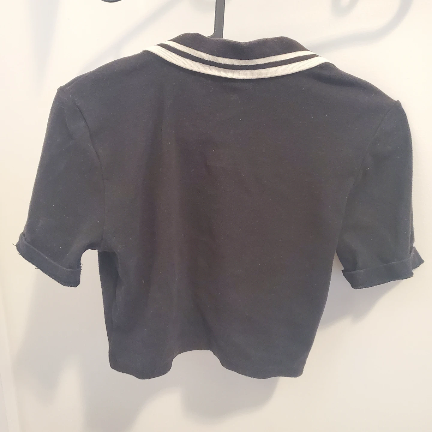 Black Cropped Polo Shirt with White Stripes - photo 2