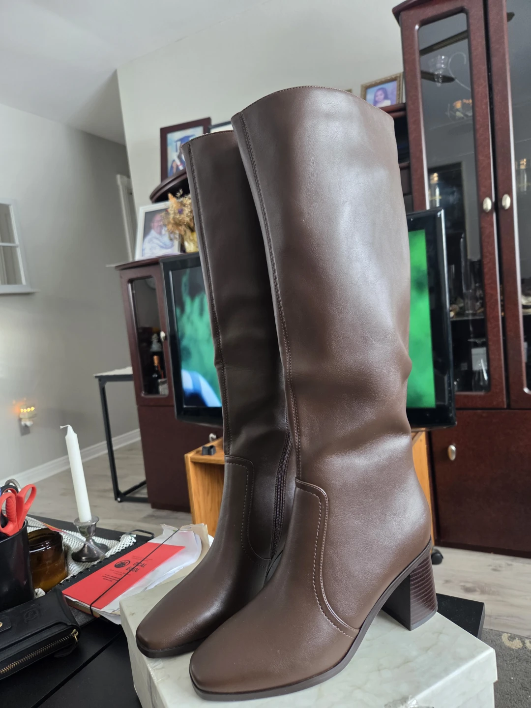 Brown Knee-High Heeled Boots