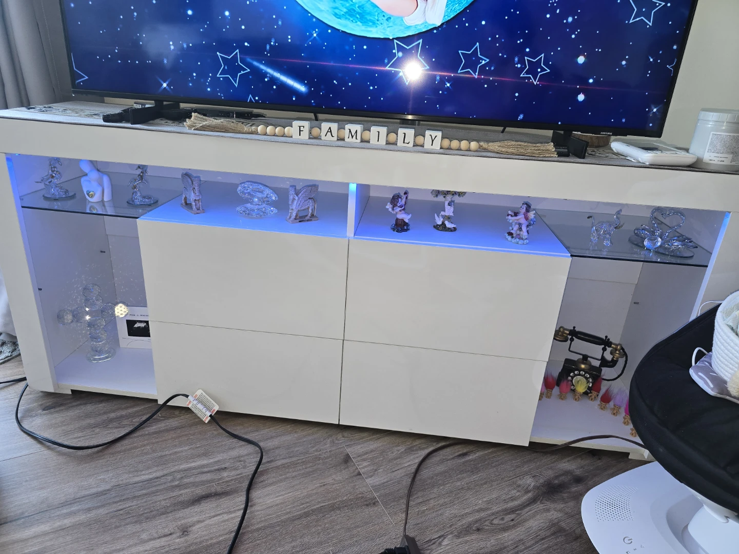 White Media Console with LED Lights
