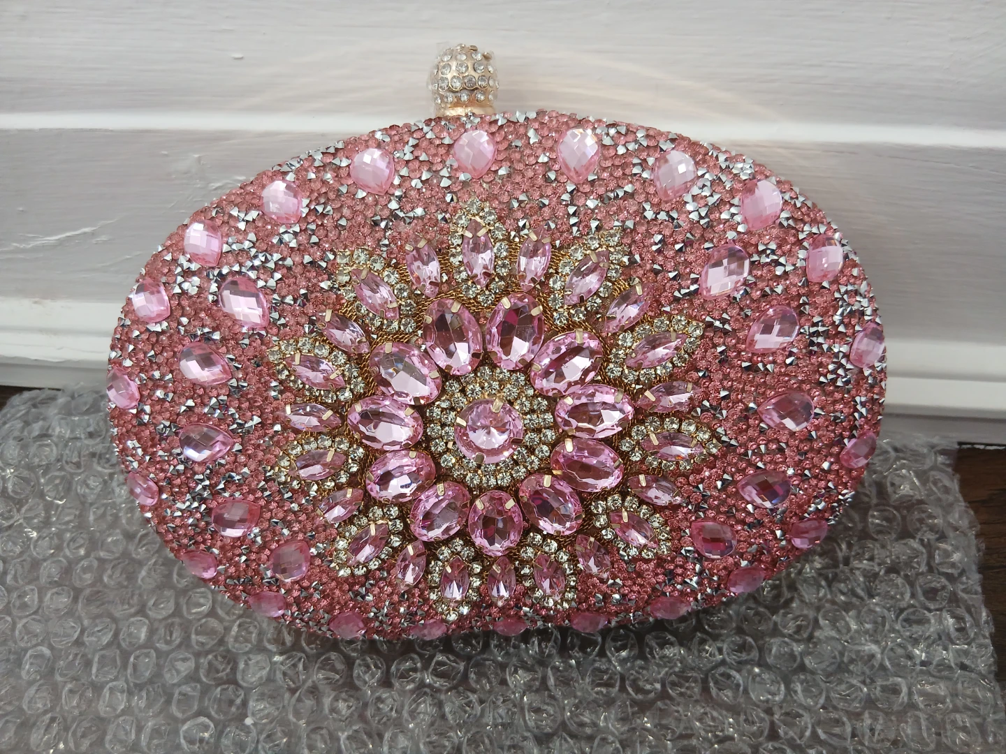 Pink Bejeweled Clutch Evening Bag with Chain $40
