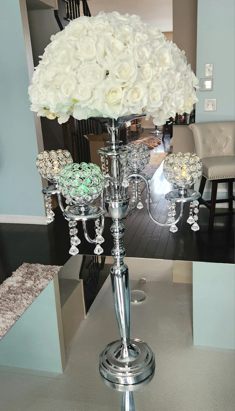 Silver Crystal Candelabra with White Roses - photo 2