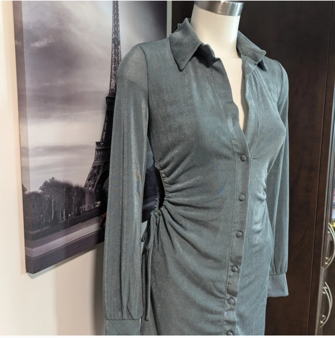 Grey Ruched Shirt Dress - photo 2