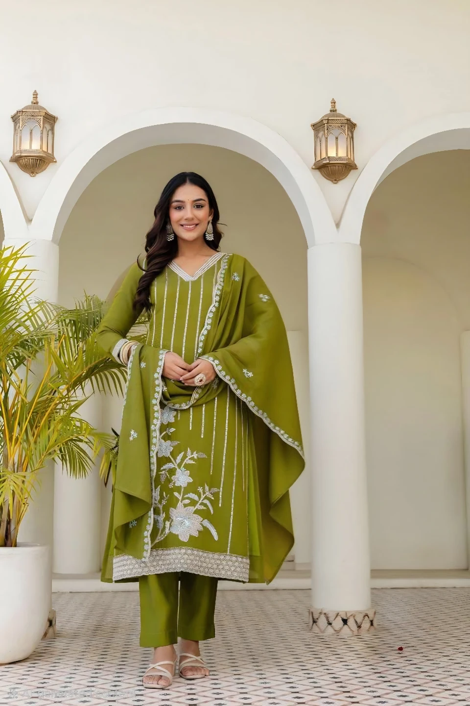 Green Embroidered Shalwar Kameez with Dupatta