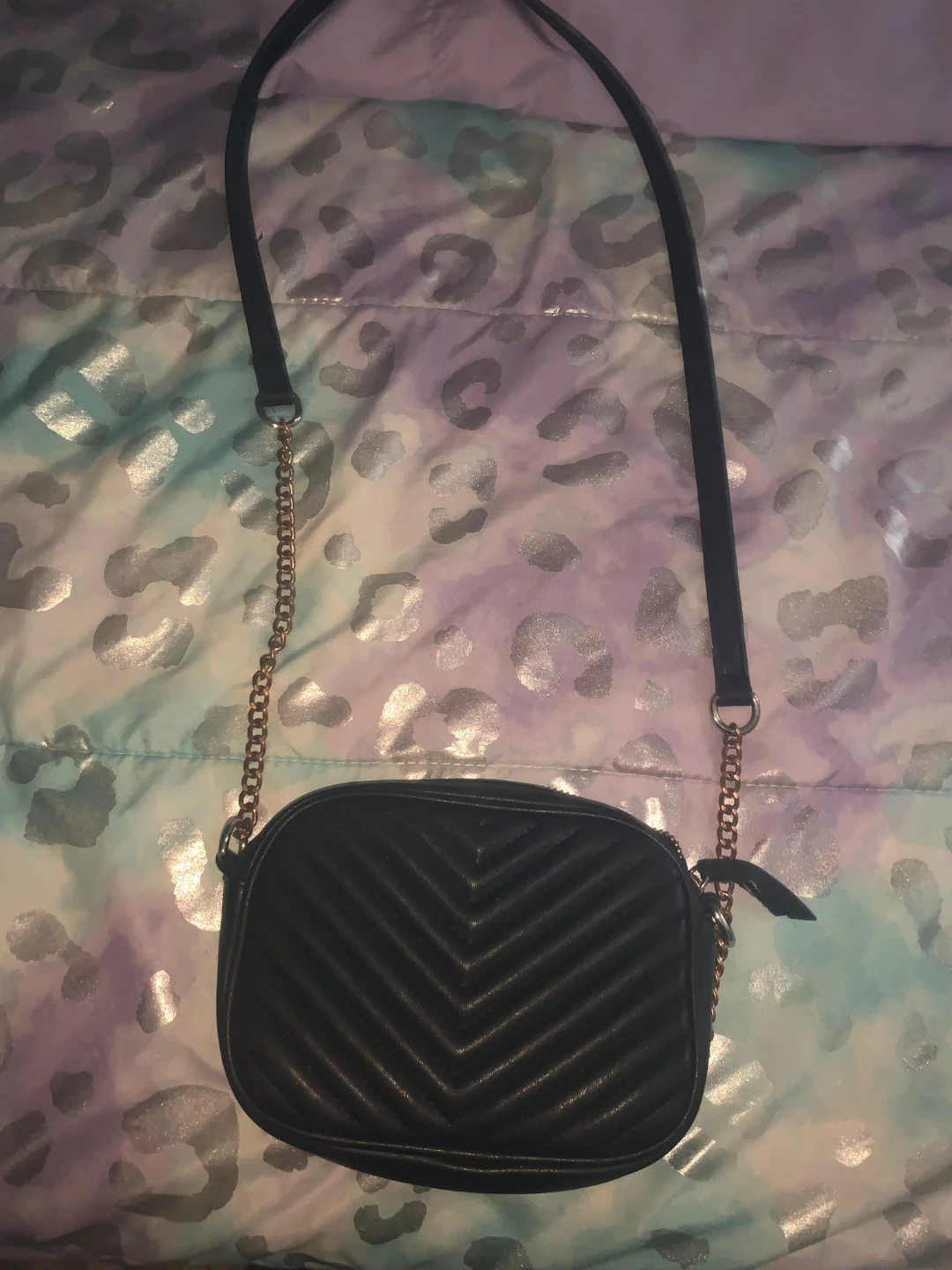 Black Chevron Quilted Crossbody Bag