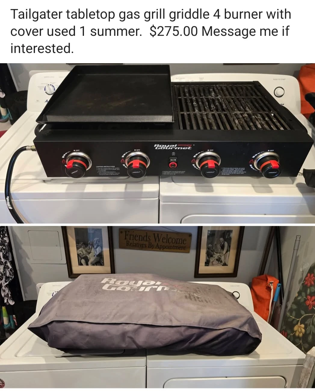 Royal Gourmet Tailgater Gas Grill Griddle 4 Burner with Cover