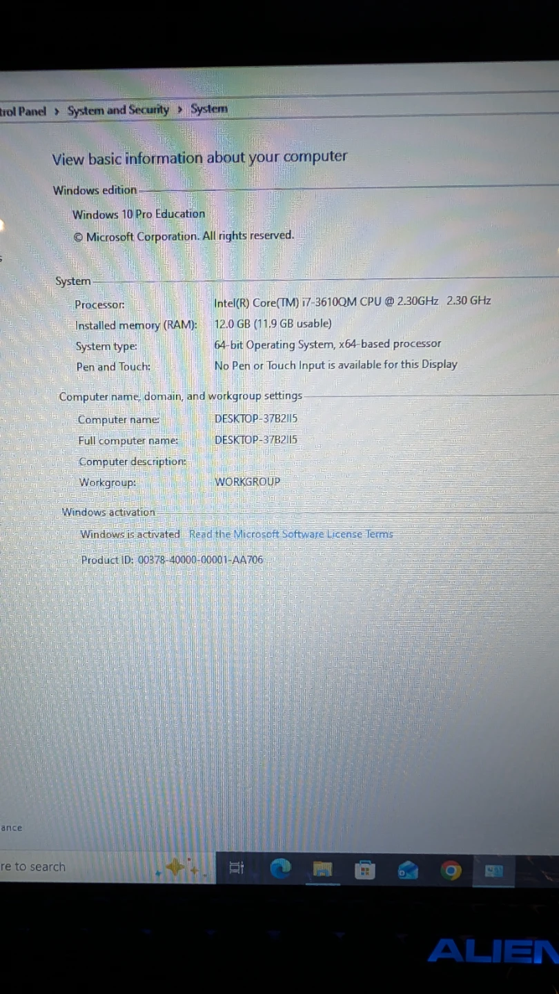 Alienware Laptop - Intel i7, 12GB RAM - photo 2