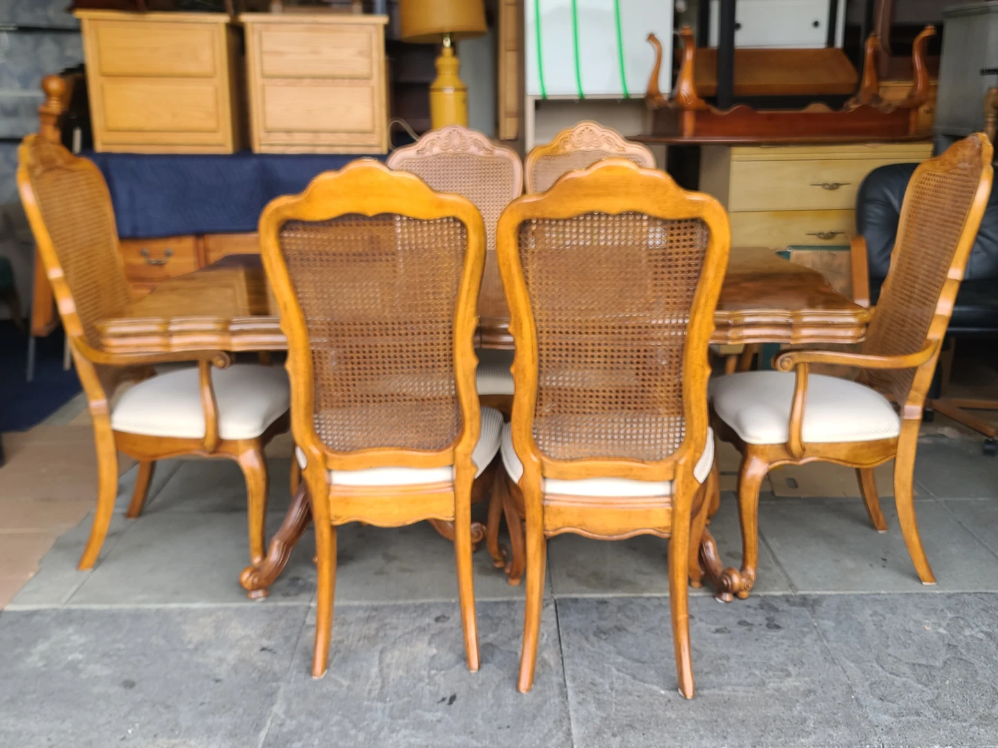 French Provincial Dining Set - Extendable Table & 6 Back Chairs