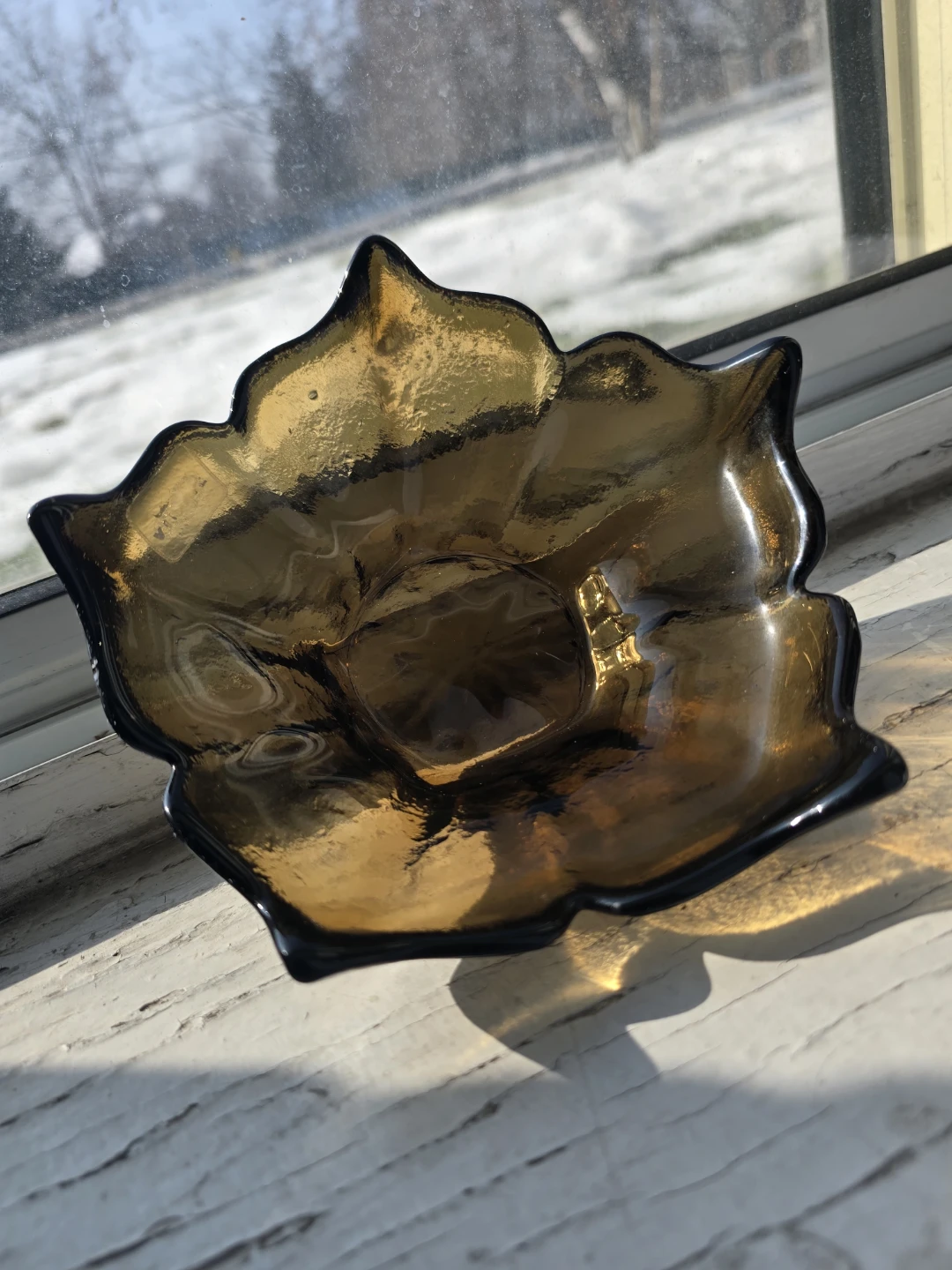 Vintage Viking Glass Amber Lotus Bowl W/Bonus MCM  Decor - photo 2
