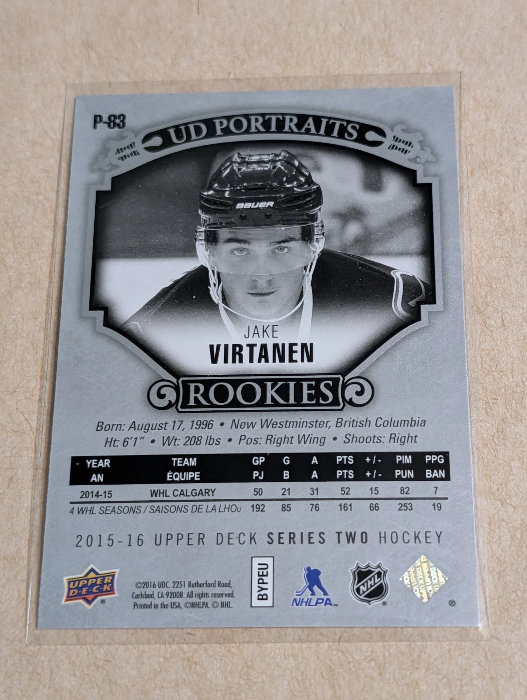 2015-16 Upper Deck Portraits Jake Virtanen Rookies - photo 2