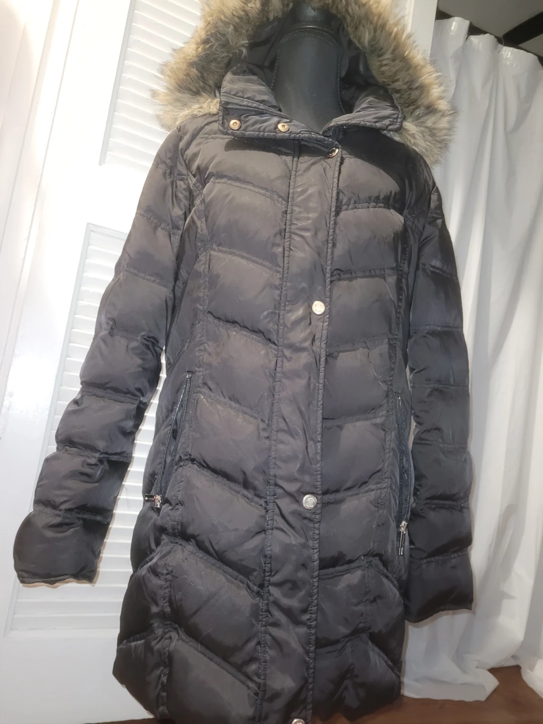 Women's Black Puffer Coat with Fur Hood - photo 3