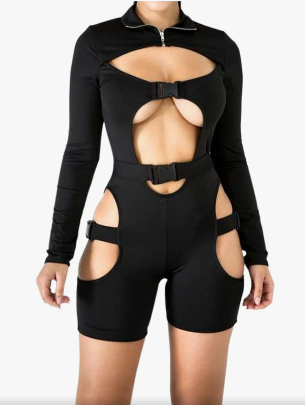 XL-Women's Bodycon Buckle High Neck
