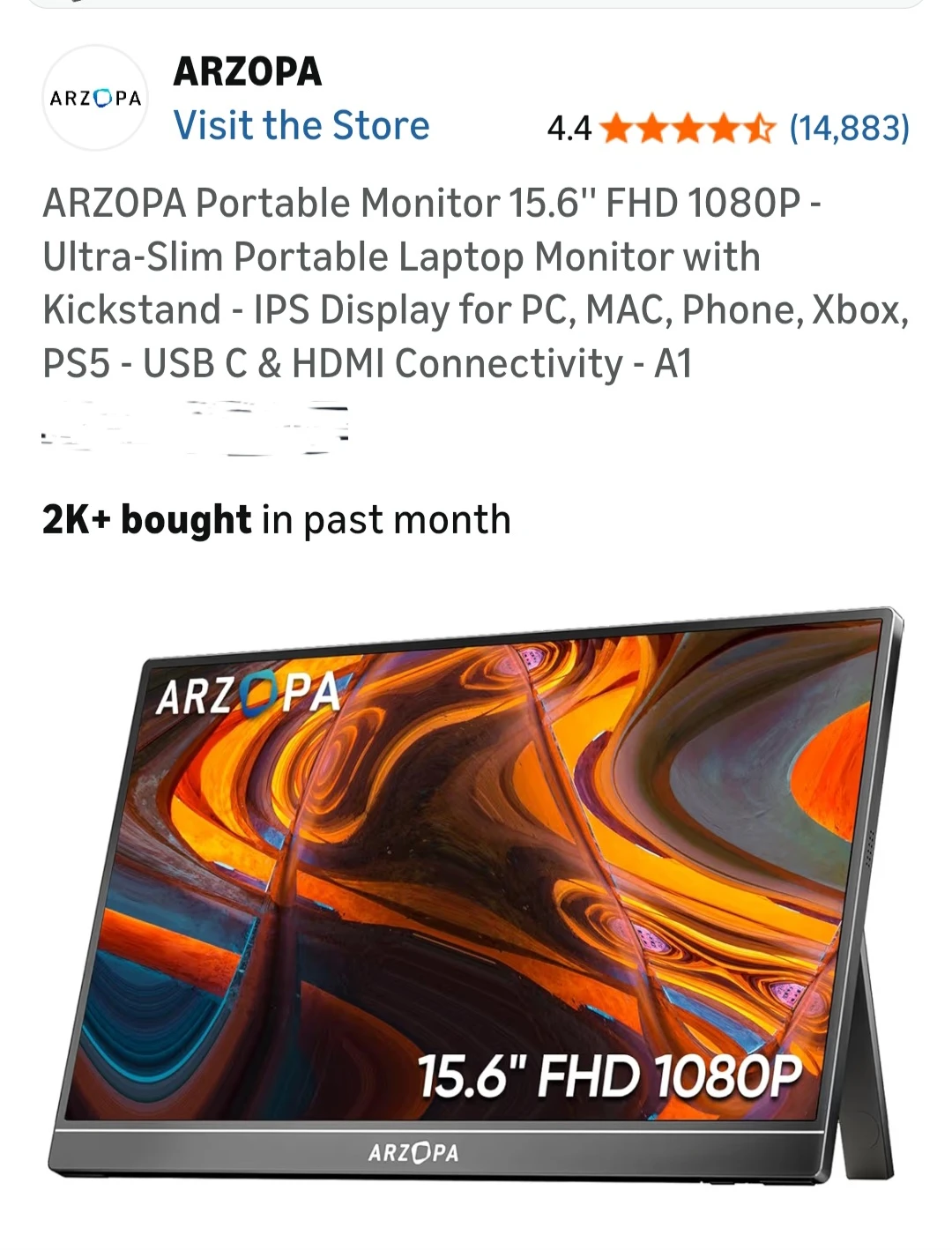 ARZOPA 15.6" FHD 1080P Portable Monitor