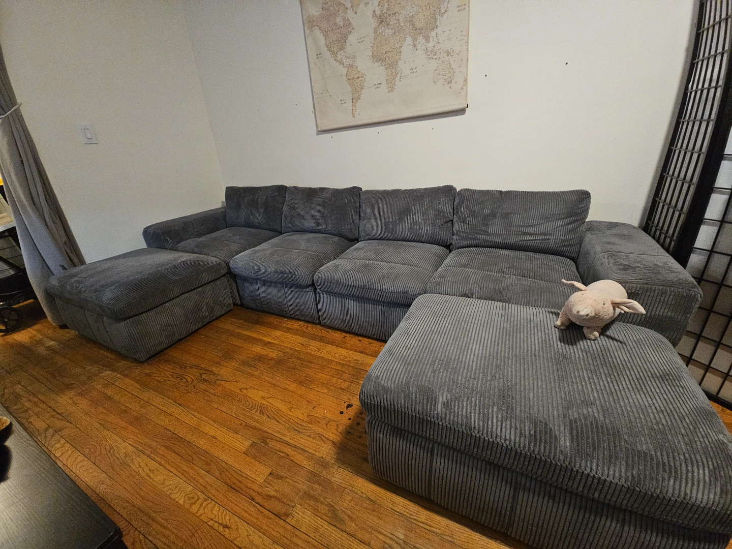 Gray Corduroy Sectional Sofa with Ottomans - photo 3