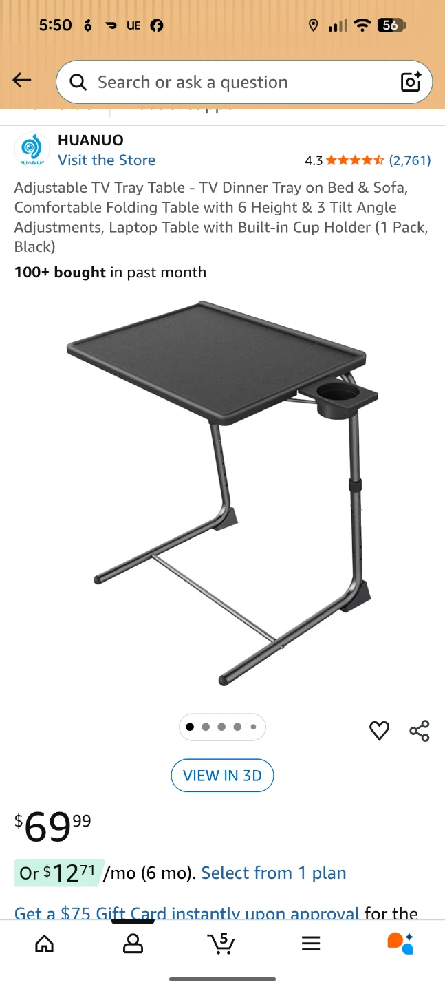 HUANUO Adjustable TV Tray Table