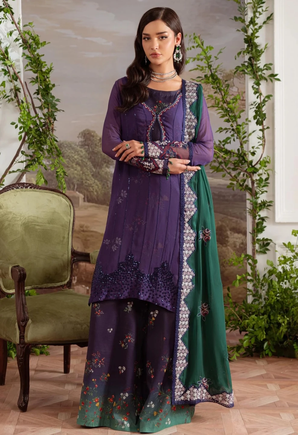 Women's Embroidered Kurta with Sharara Pants and Dupatta - photo 3