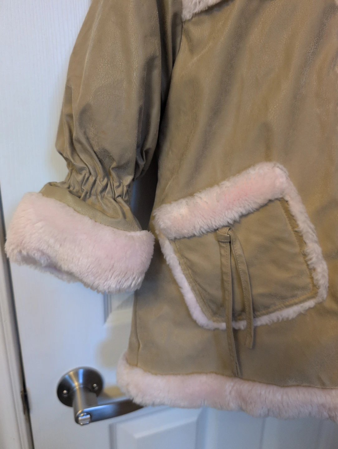 Children's Tan & Pink Faux Suede Sherpa Lined Hooded Jacket - photo 2