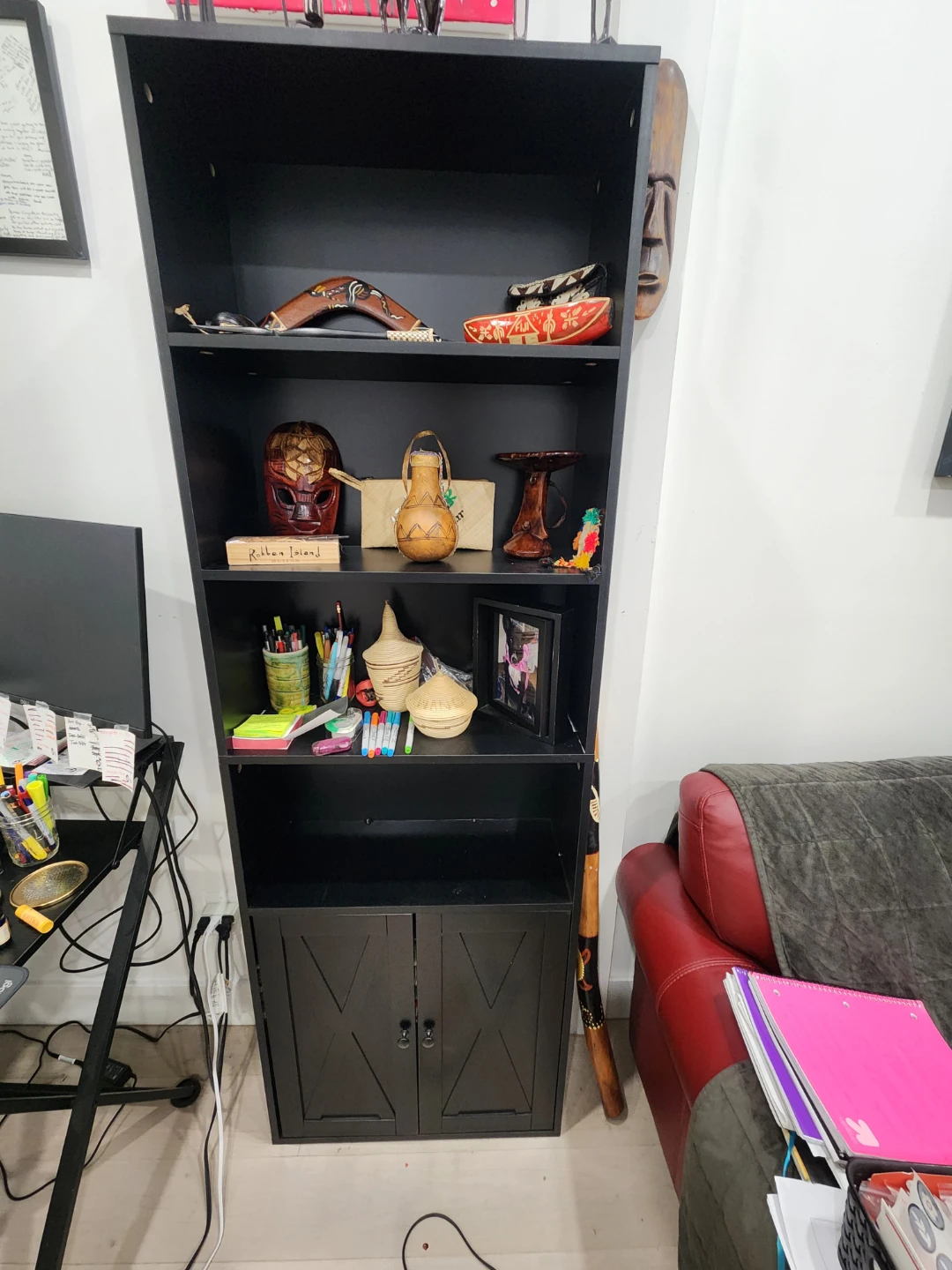 Black Multi-Shelf Bookcase with Cabinet