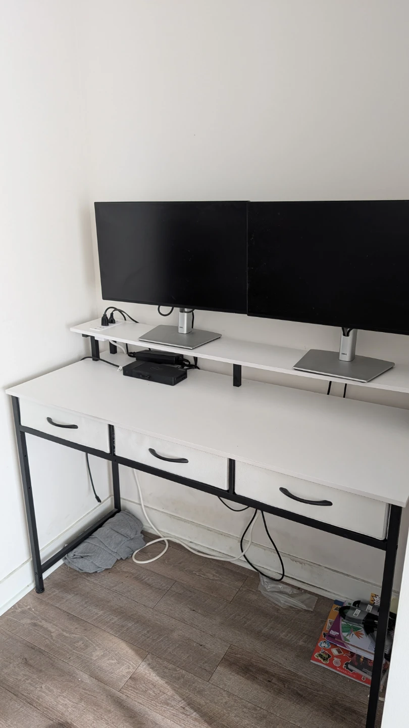 White Computer Desk with Riser and Drawers