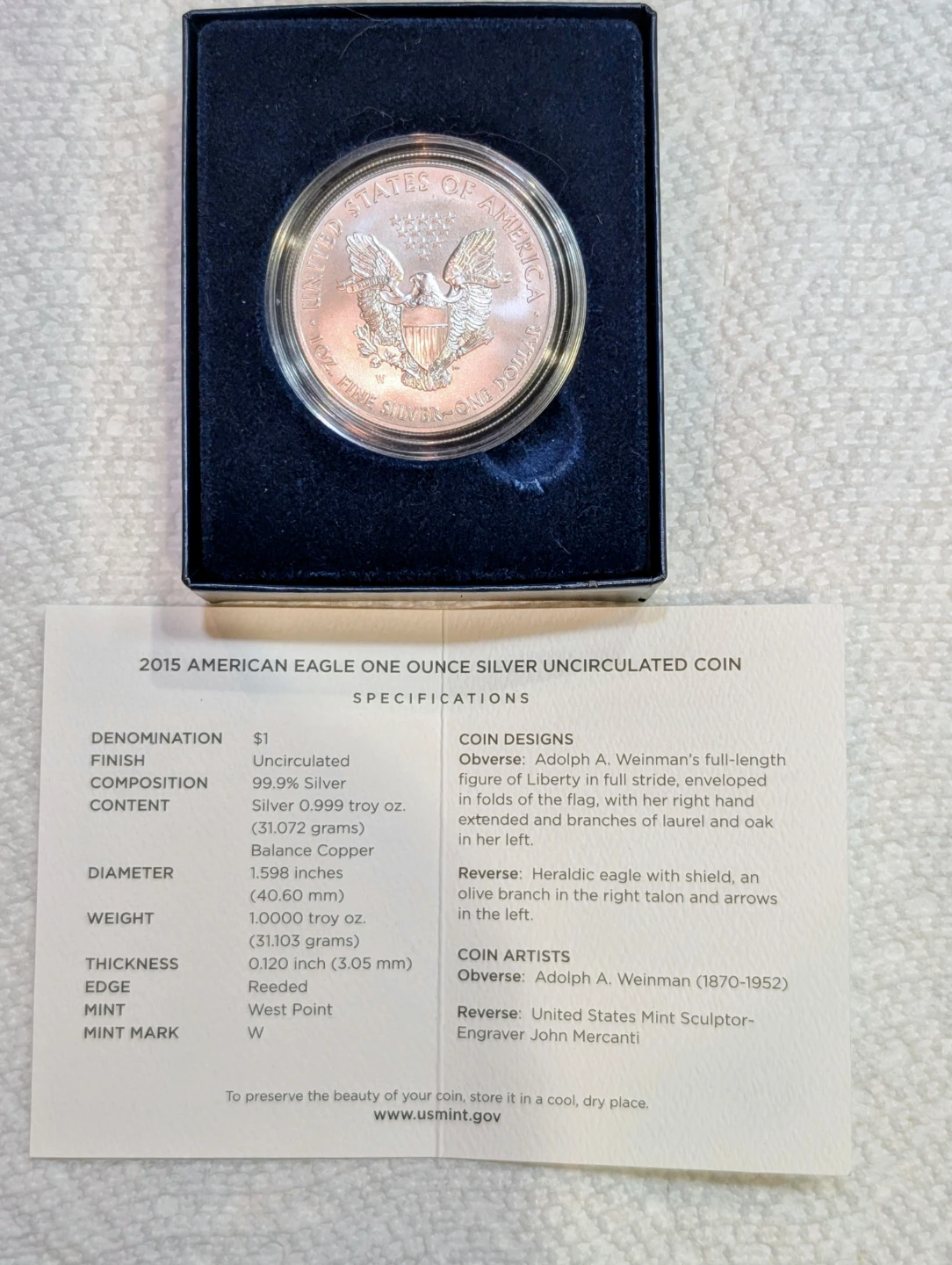 2015 American Eagle One Ounce Silver Uncirculated Coin - photo 3
