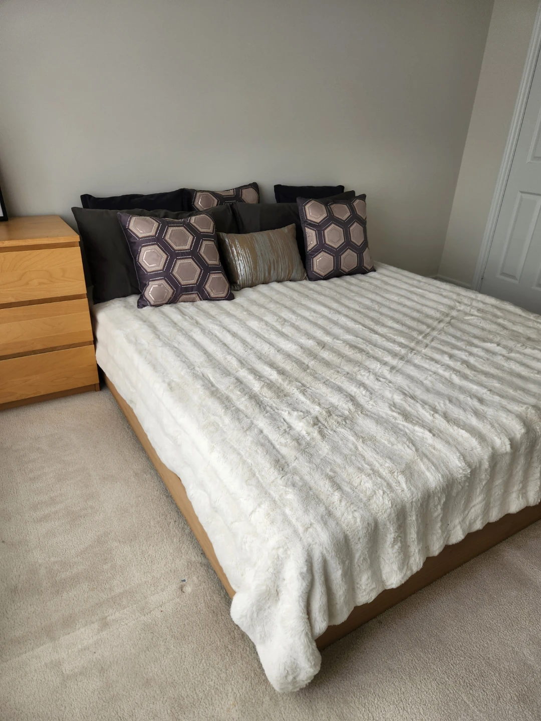 Hardwood bed base and mattress and chest of drawers
