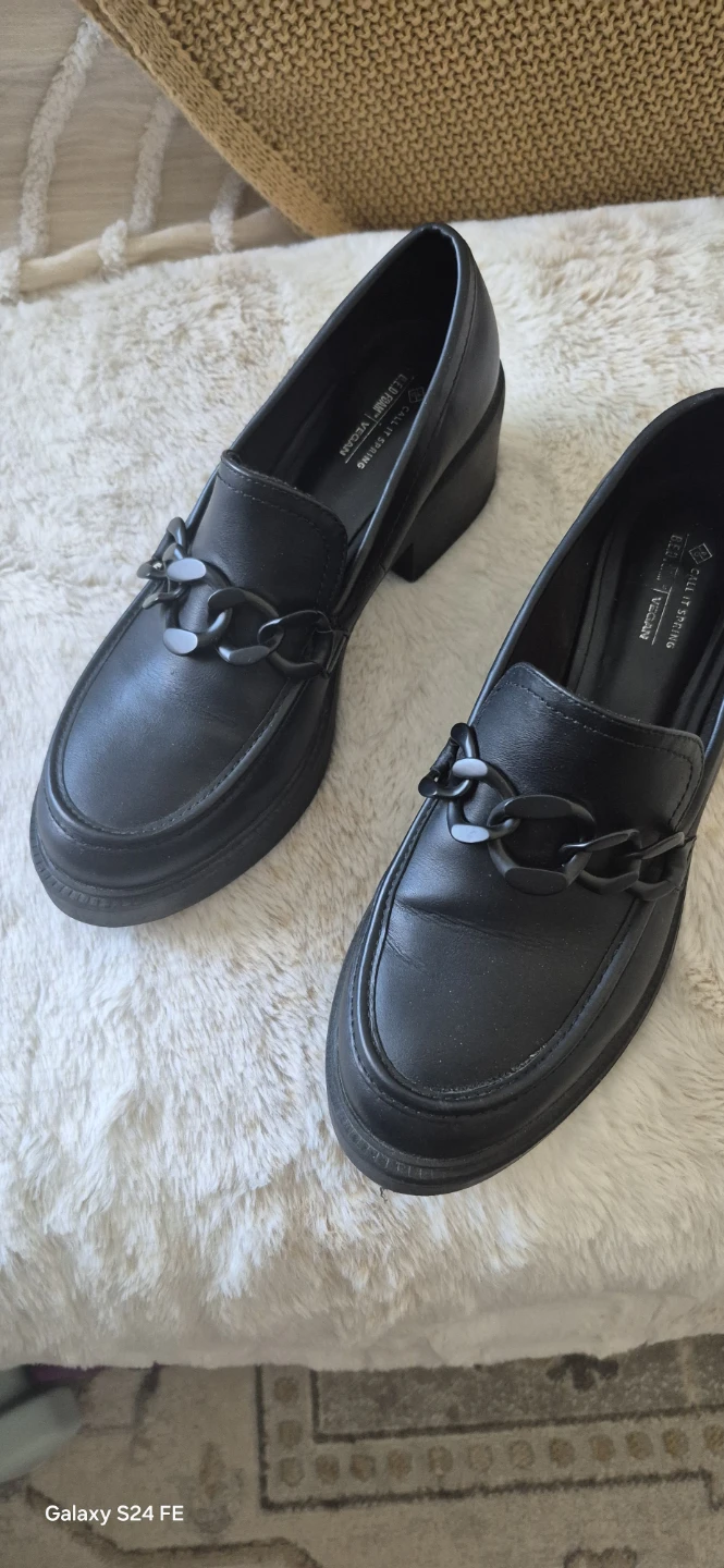 Call It Spring Black Loafers with Chain Detail