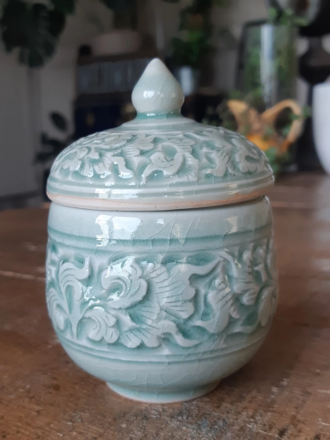 Handcrafted celadon ceramic decorative jar - photo 4