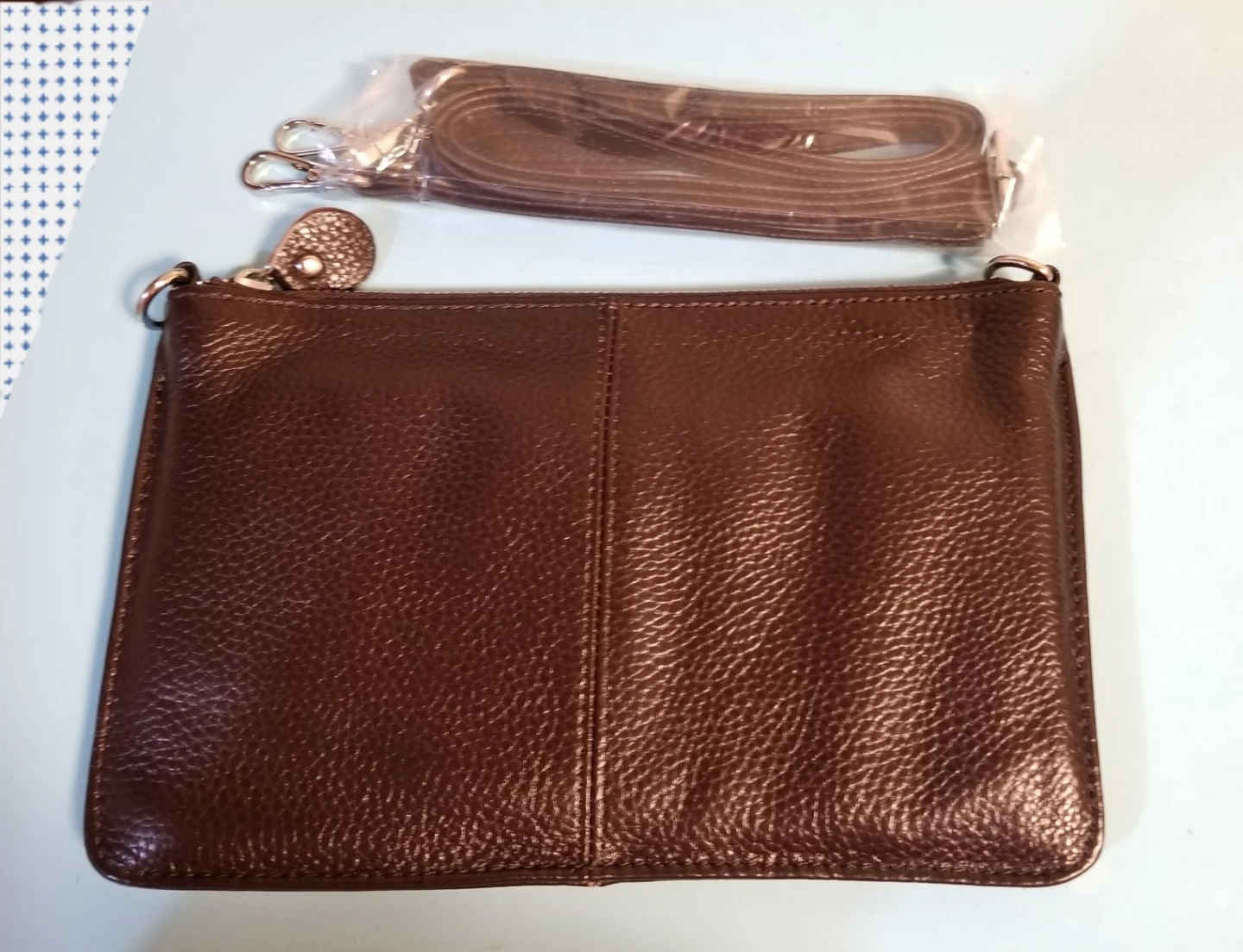 NWT Dark Brown Genuine Leather Clutch/Crossbody Bag with Strap 🏆 - photo 3