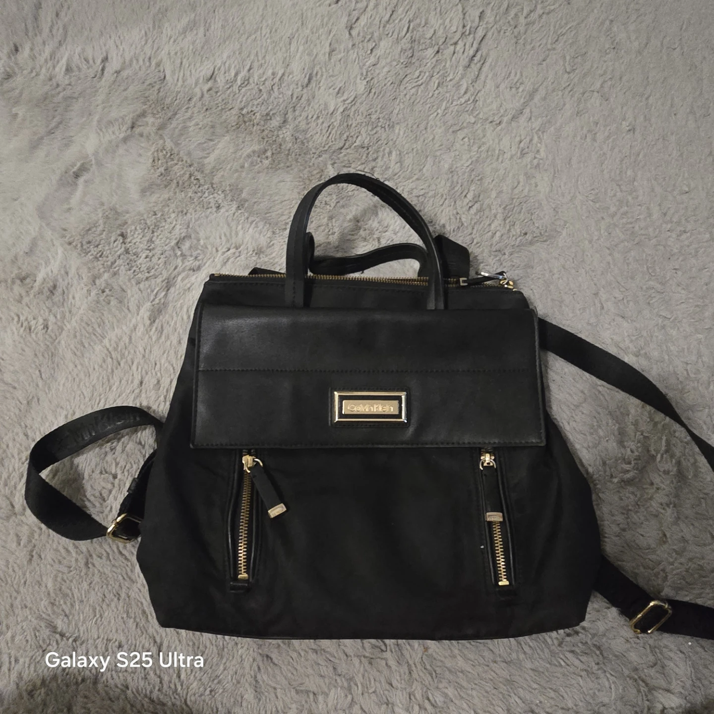 Calvin Klein Black Nylon Backpack with Faux Leather Trim