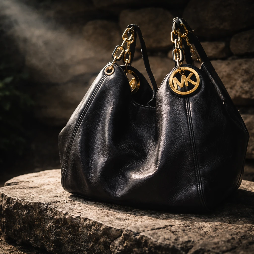 Michael Kors Black Leather Hobo Handbag & Wallet Set