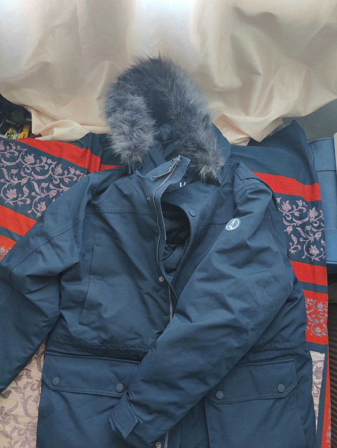 Lands' End Expedition Down Parka Brilliant Navy Fur Hood - photo 2