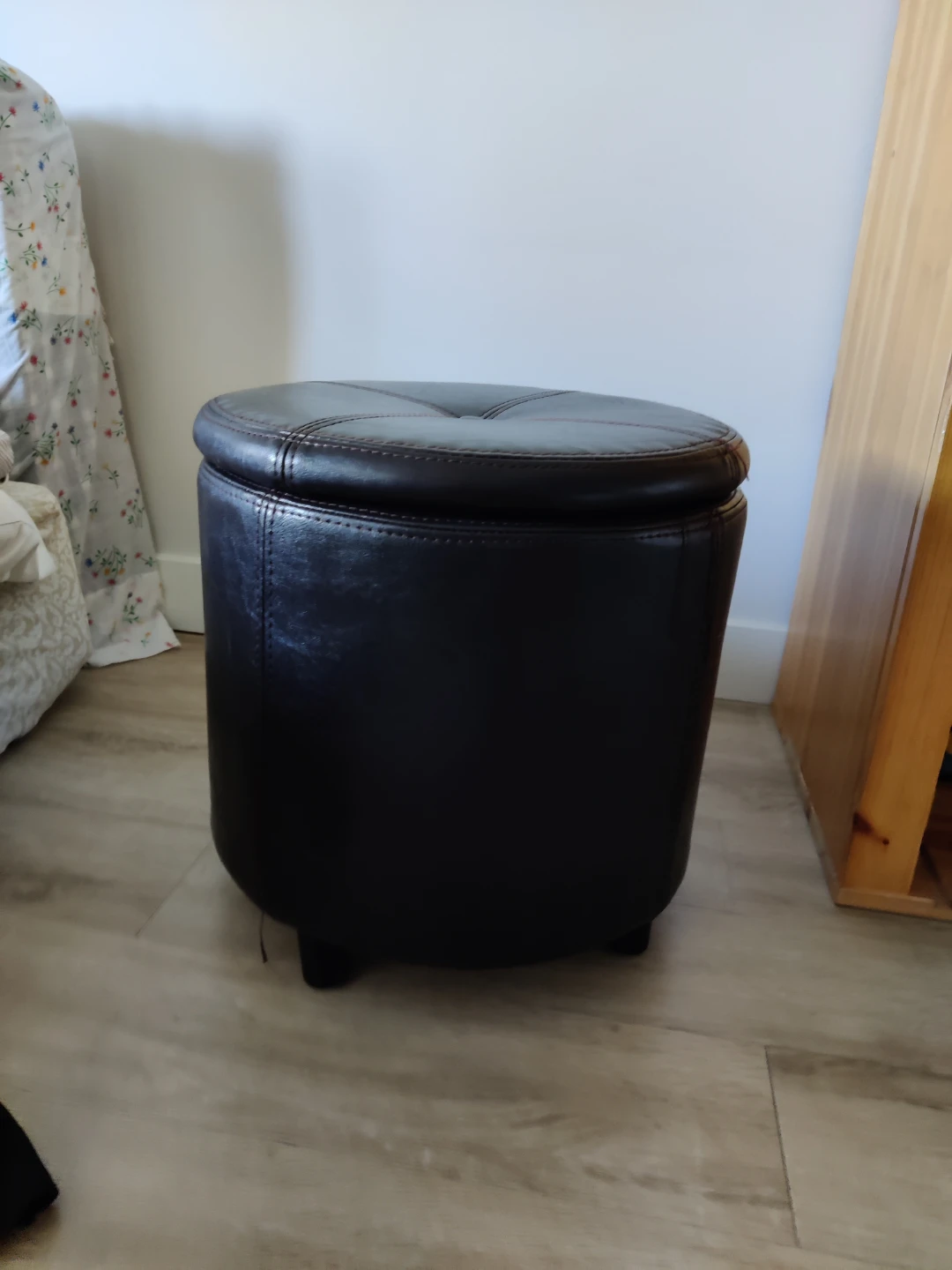 Dark Brown Faux Leather Storage Ottoman