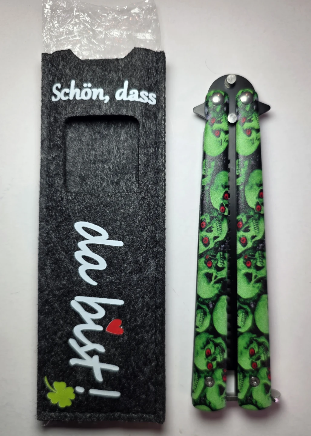 Stainless steel Folding Comb.Green💀Skull