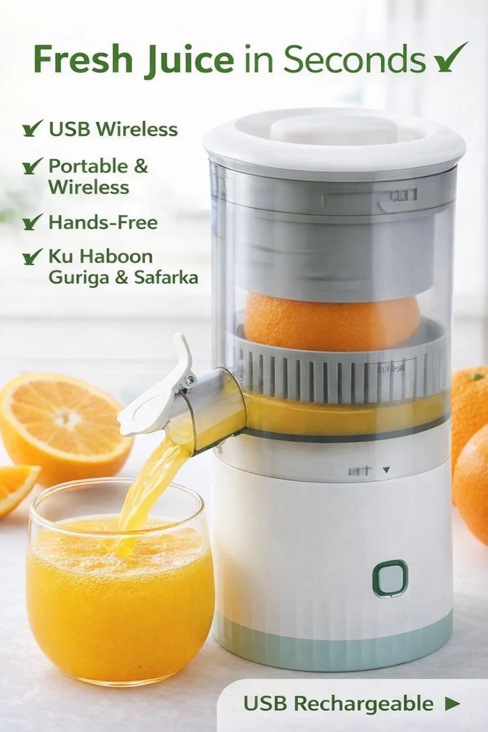 Portable USB Rechargeable Juicer - Green White