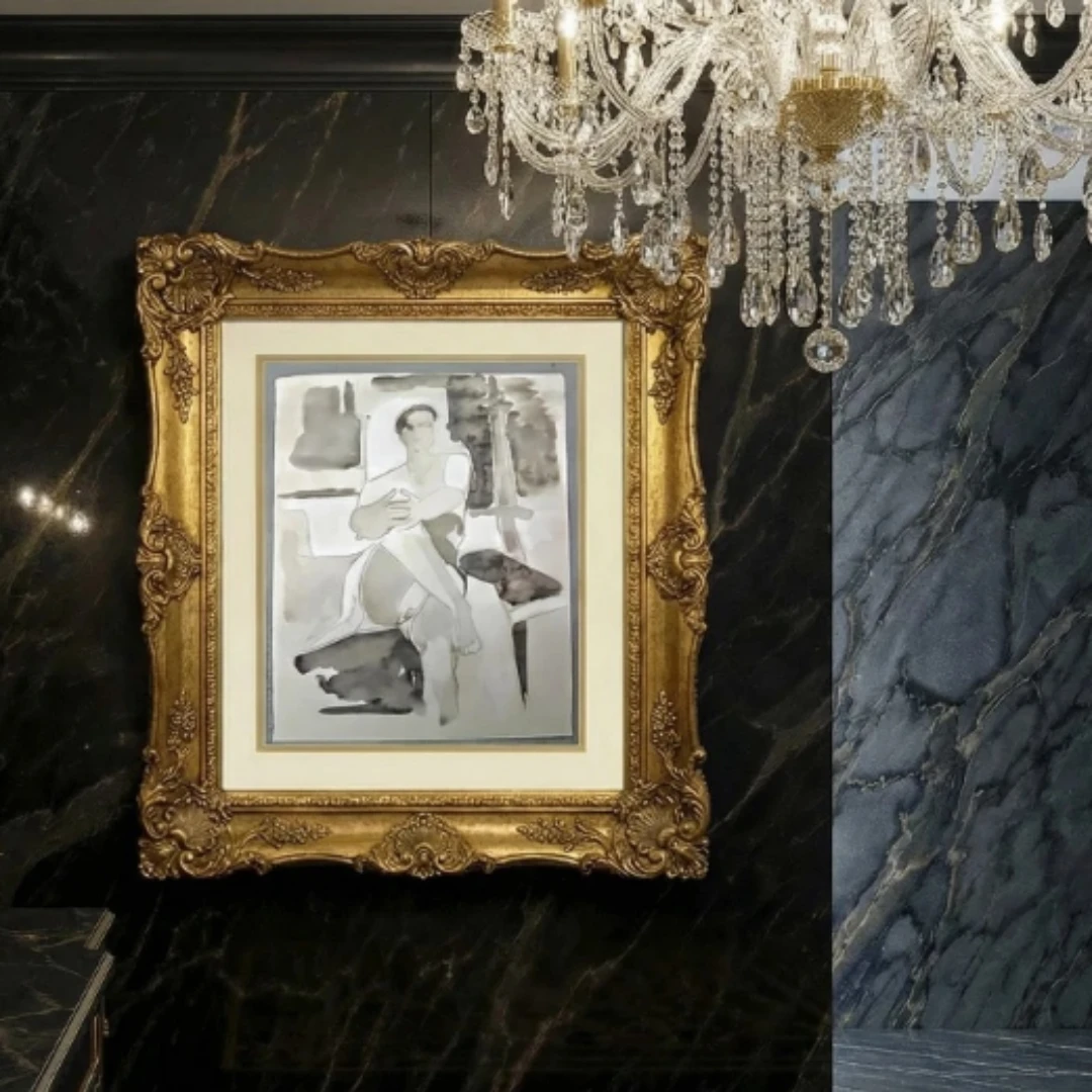 Framed abstract painting of a seated man - photo 2